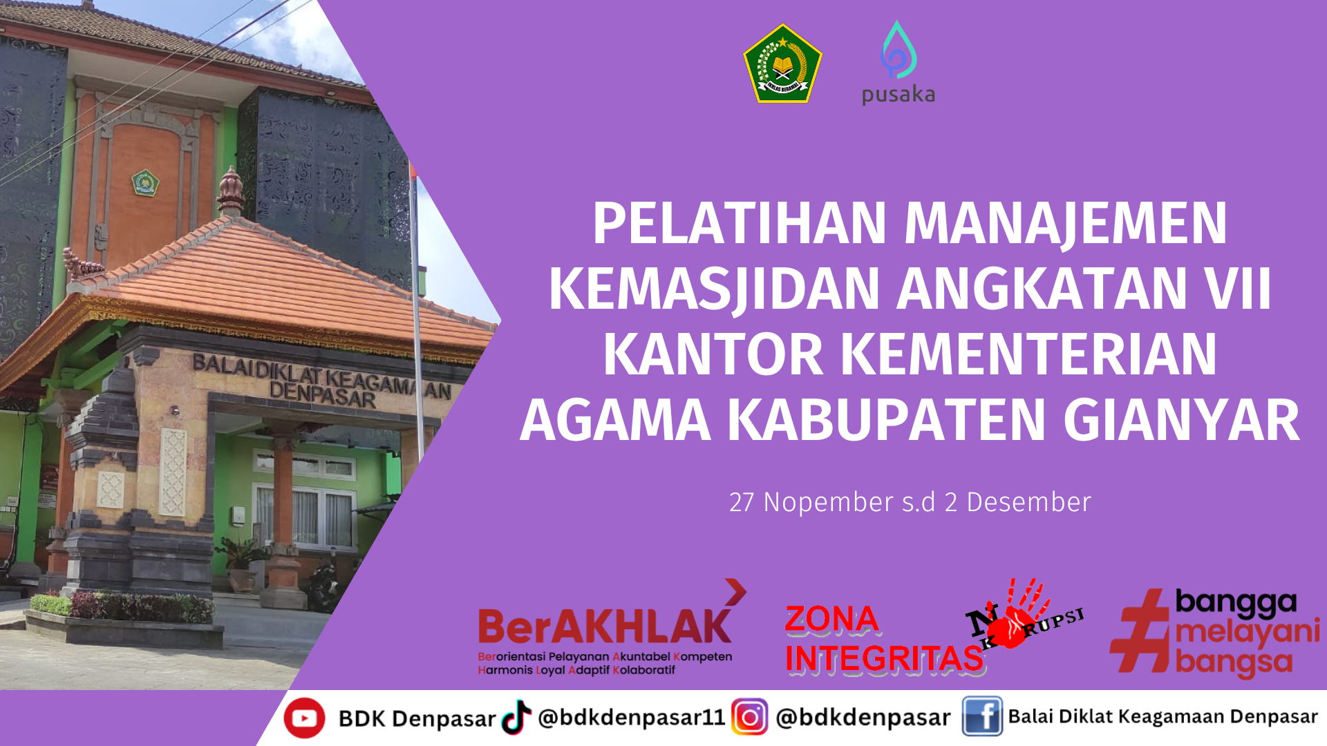 Pelatihan Manajemen Kemasjidan Angkatan VII Kantor Kementerian Agama Kabupaten Gianyar