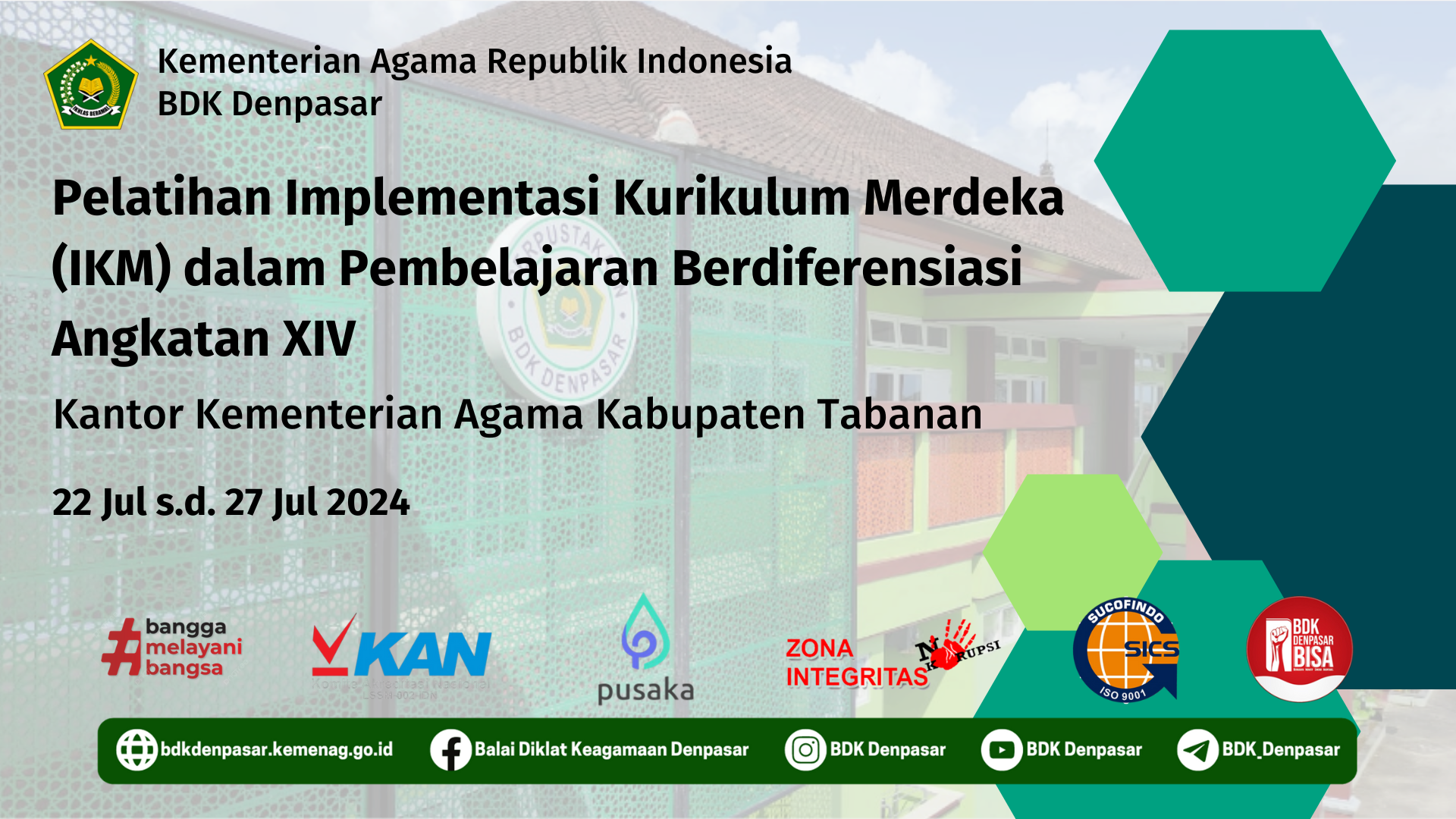 Pelatihan Implementasi Kurikulum Merdeka (IKM) dalam Pembelajaran Berdiferensiasi Angkatan XIII Kantor Kementerian Agama Kabupaten Tabanan