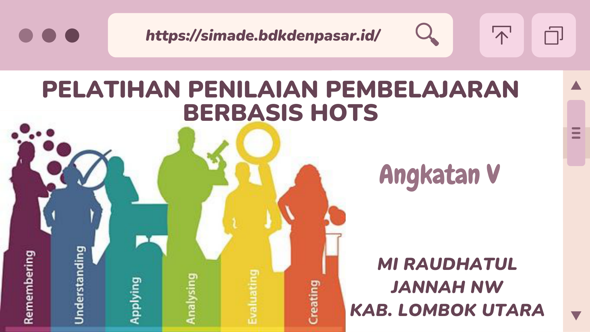 Pelatihan Penilaian Pembelajaran Berbasis HOTS Angkatan V MI Raudhatul Jannah NW Lombok Utara 2022